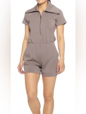 Spanx air essentials half zip short sleeve romper taupe NWT SZ XL
